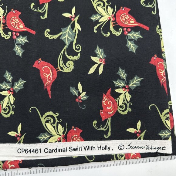 Cardinal Swirl with Holly Susan Winget Christmas Fabric Cotton One Yard CP64461 - Picture 5 of 5